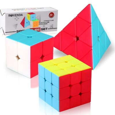 Pack of 3 Cube 2X2 3x3 and Pyramid Triangle Cube High Speed Stickerless Puzzle Cubes Combo